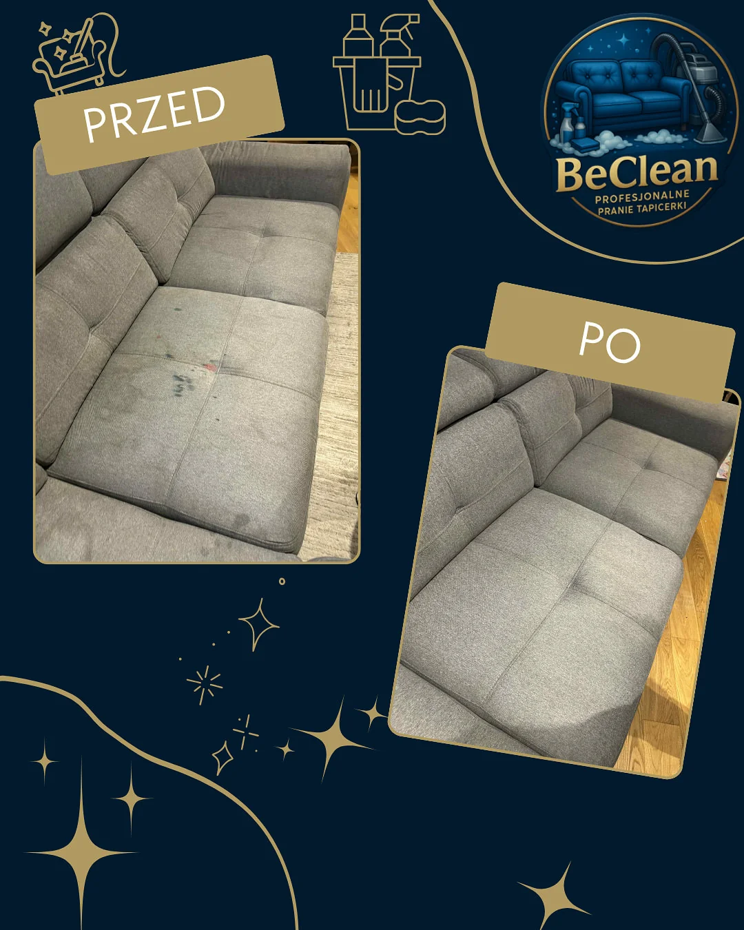Jasny narożnik - przed i po czyszczeniu, realizacja BeClean